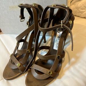 Jimmy Choo size 8.5 beautiful sandals. Color is CACAO/GOLD